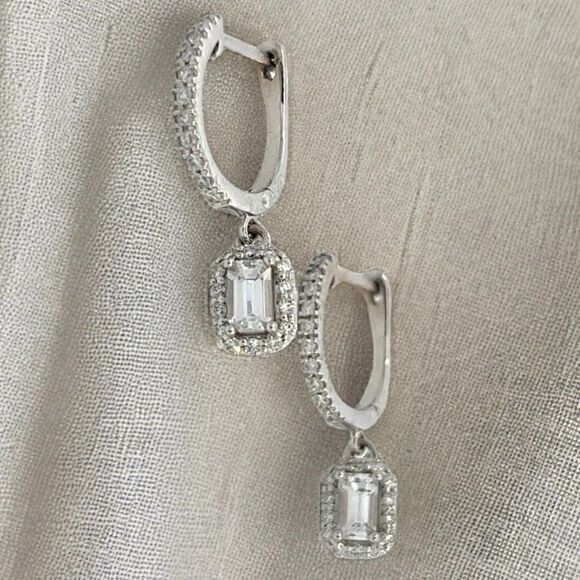 Natural Sapphire Diamond Dangle Earrings 14k WG 1.16 TCW Certified 211177 - Picture 13 of 16